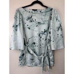 Alfani Kimono Sleeve Mint Blouse W Black White Accents &Front Or Back Tie Size M